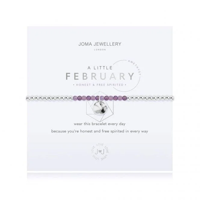 custom bracelet with gemstone beads for personal energy alignment-A Little Birthstone February Amethyst Silver 17.5cm Stretch Bracelet 3461