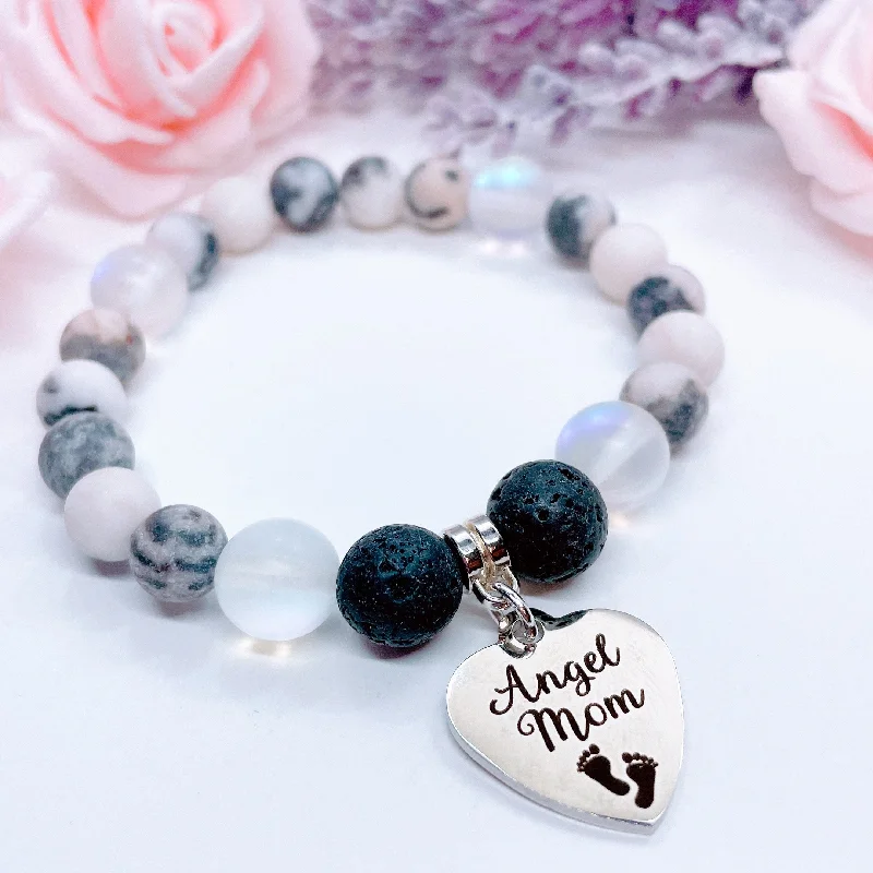 custom bracelet with engraved name for personalized gift-Angel Mom Classic Charm Bracelet Lava