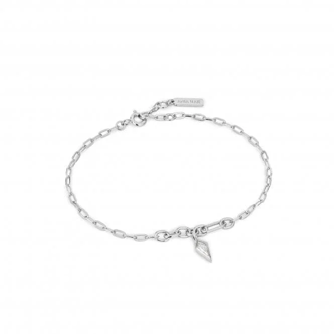 personalized silver bracelet for milestone event with engraved date-Silver Sparkle Drop Pendant Chunky Chain Bracelet B041-01H-W