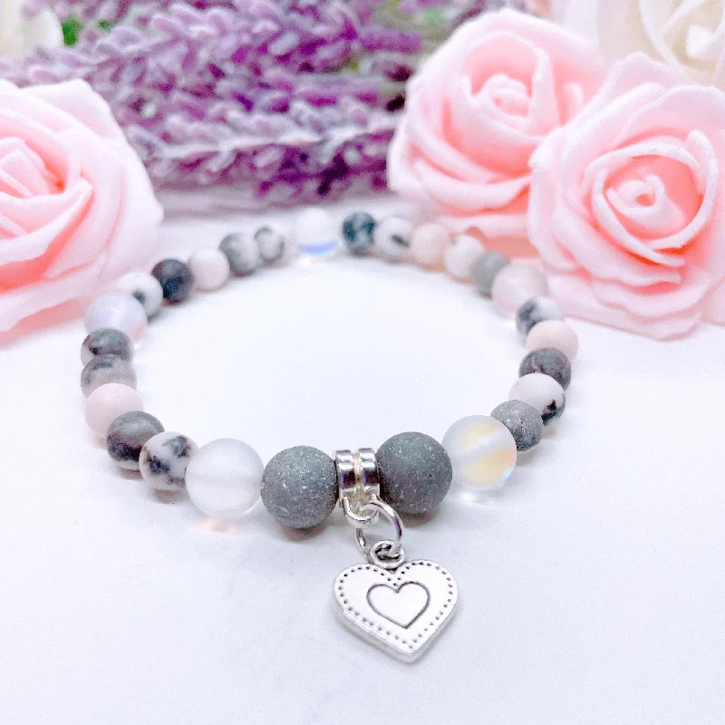 custom bracelet with gemstone for spiritual protection and peace-Antique Silver Heart Companion Charm Bracelet Druzy