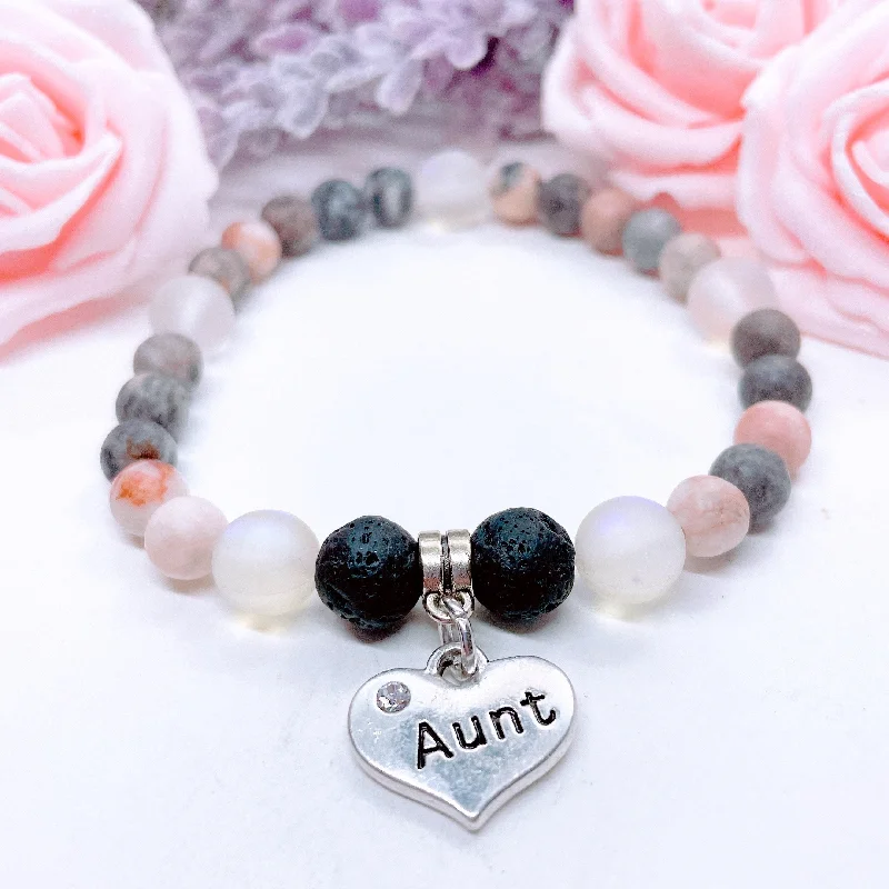 custom bracelet with gemstone for restoring balance in life-Aunt Heart Companion Charm Bracelet Lava