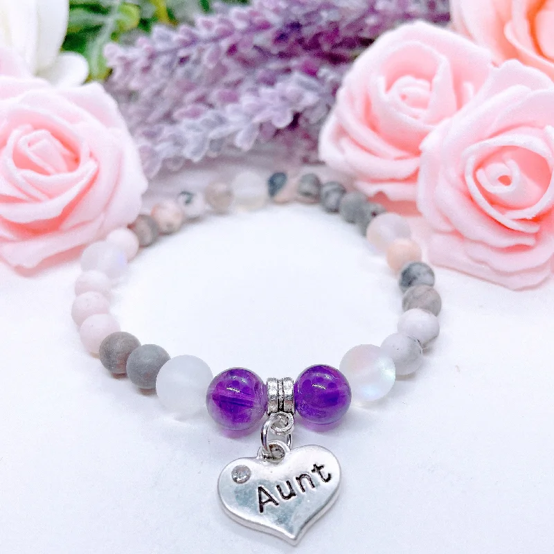 personalized bracelet with engraved coordinates for meaningful journey-Aunt Heart Companion Charm Bracelet Amethyst