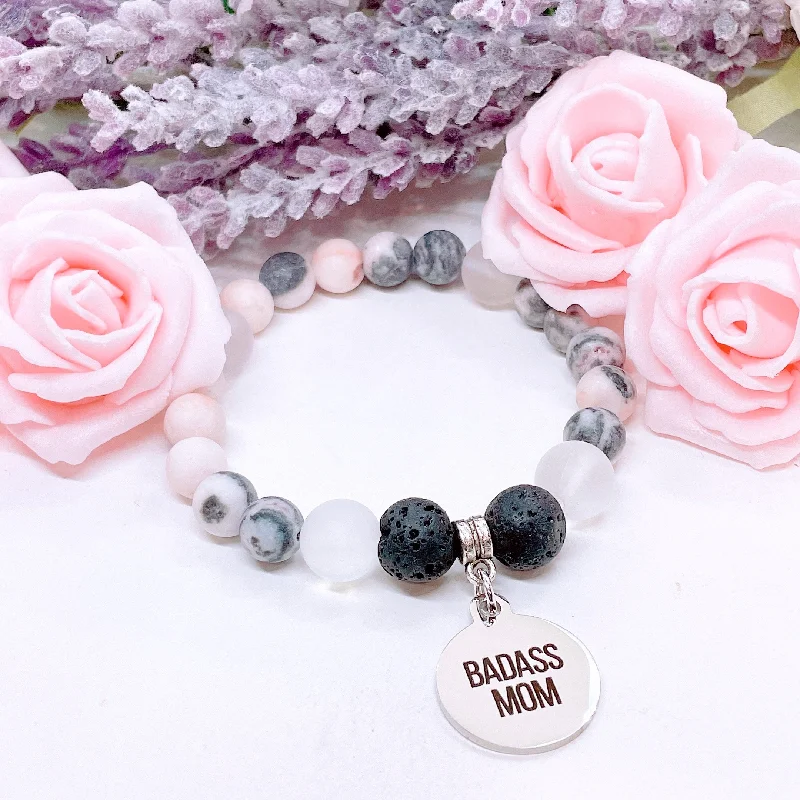 adjustable bracelet with gemstone for emotional balance-Badass Mom Classic Charm Bracelet  Lava