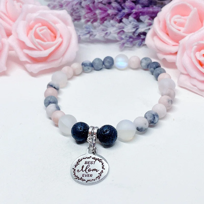 silver bracelet with gemstone for inner peace and meditation-Best Mom Ever Companion Charm Bracelet  Lava