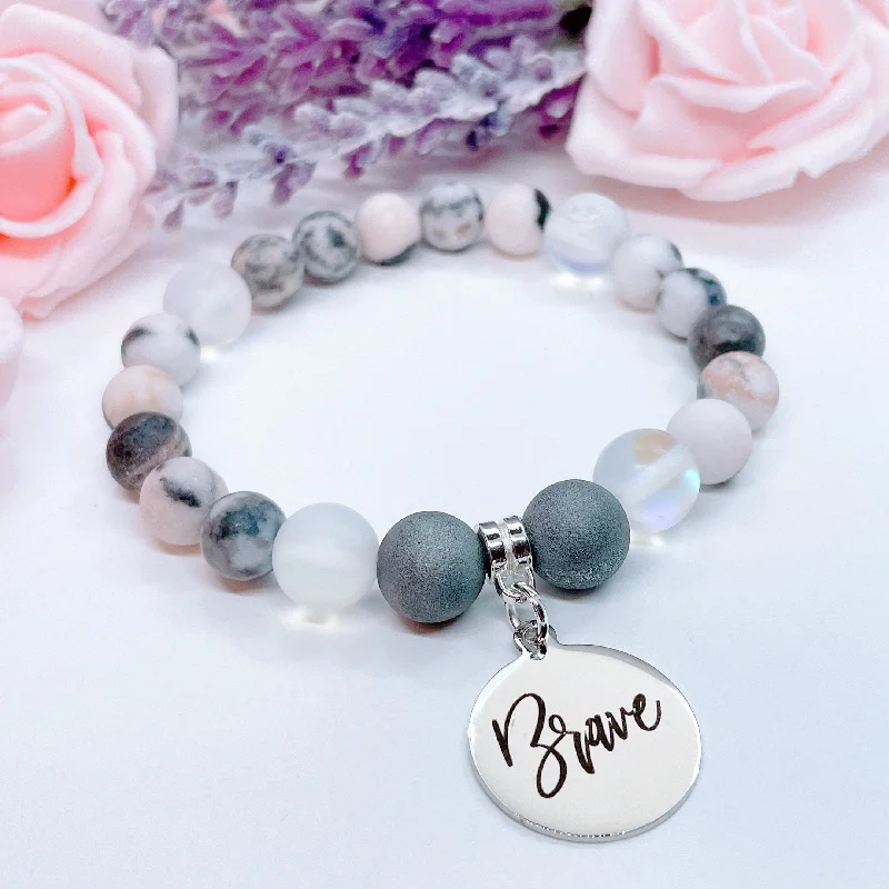 custom bracelet with engraved name for special occasion gift-Brave Classic Charm Bracelet Druzy