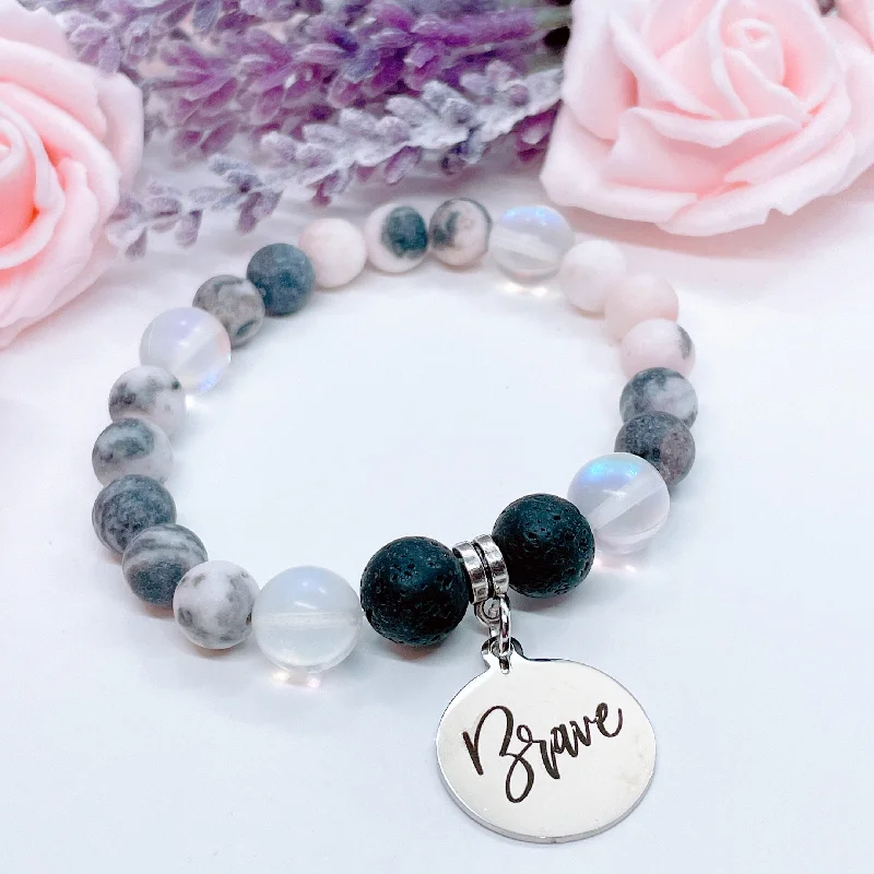 personalized bracelet with engraved message for family gift-Brave Classic Charm Bracelet Lava