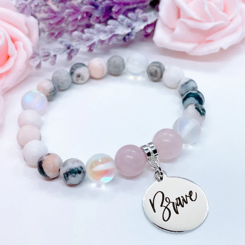 personalized bracelet with gemstone for personal empowerment-Brave Classic Charm Bracelet Rose Quartz