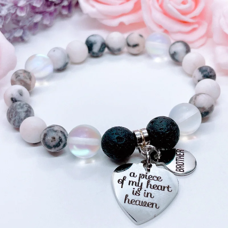 custom bracelet with gemstone for stress relief and healing-Brother: A Piece of my Heart is in Heaven Heart Classic Charm Bracelet  Lava