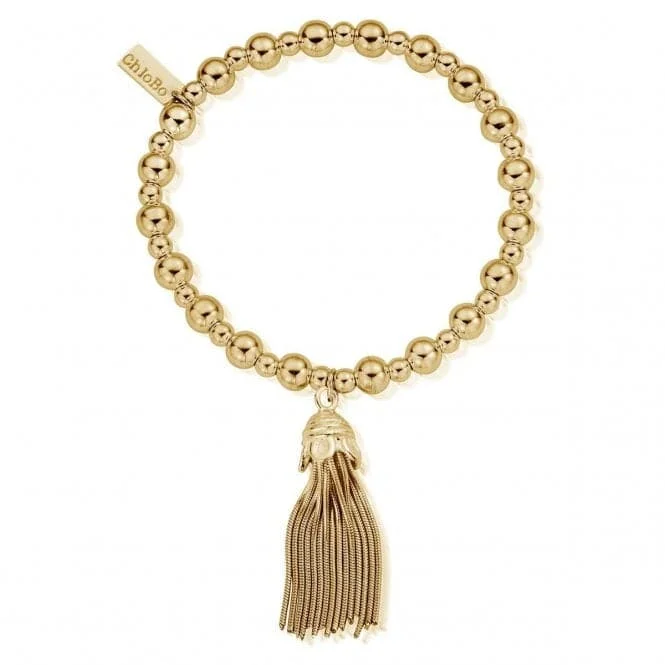 silver bracelet with gemstone beads for spiritual connection-Gold Mini Small Ball Tassel Bracelet GBMSB2102