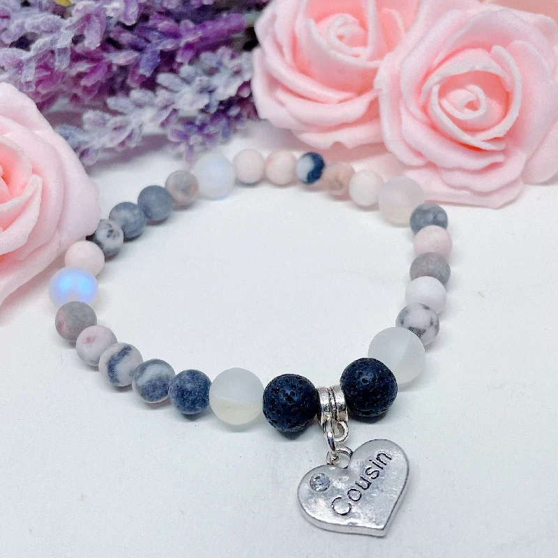 silver bracelet with charm for good fortune and success-Cousin Heart Companion Charm Bracelet Lava