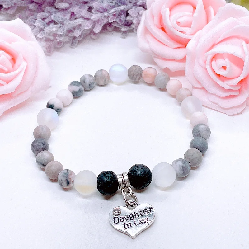 adjustable bracelet with gemstone for physical healing-Daughter In Law Heart Companion Charm Bracelet  Lava