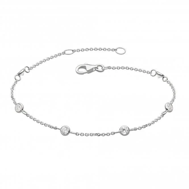 luxury silver bracelet with gemstones for healing and transformation-Dew Silver Set Cubic Zirconia Scattered Chain 7.5 Bracelet 7728CZ021