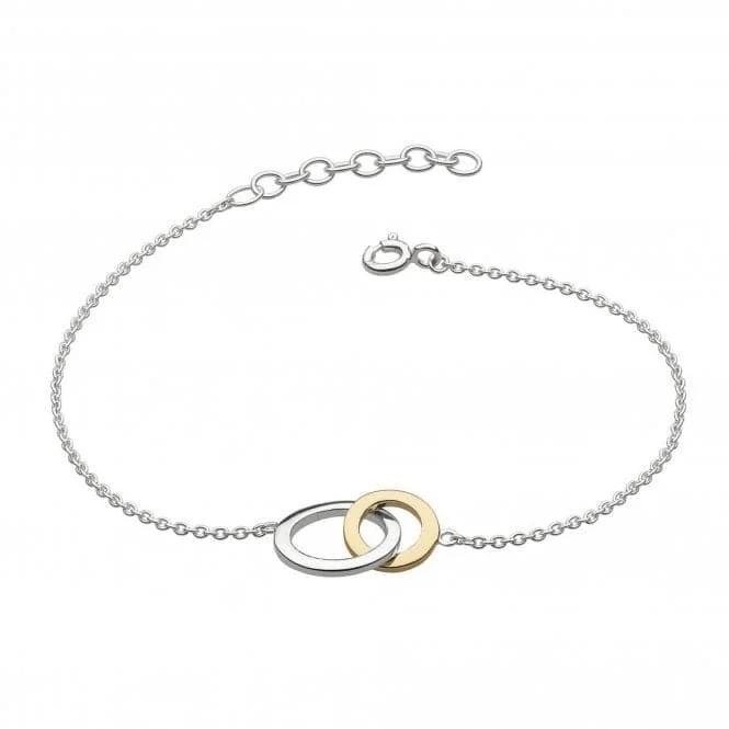 personalized silver bracelet with engraved date for special occasion-Dew Sterling Silver Set Linked Circle Gold Plate 7.5 Bracelet 7694GD021