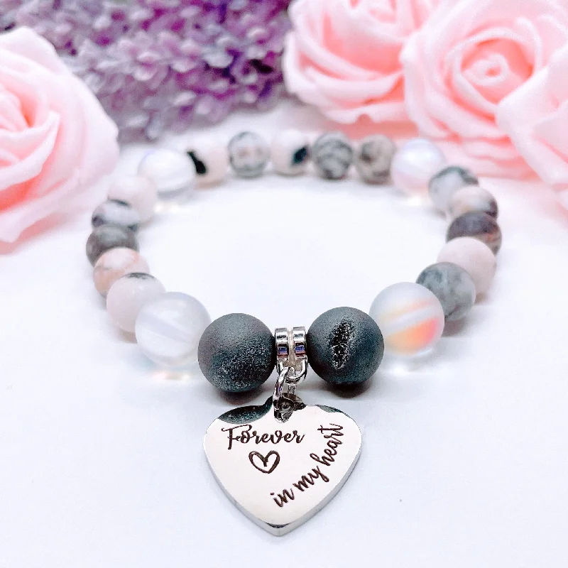 custom silver bracelet with gemstone for positive energy flow-Forever In My Heart Classic Charm Bracelet Druzy