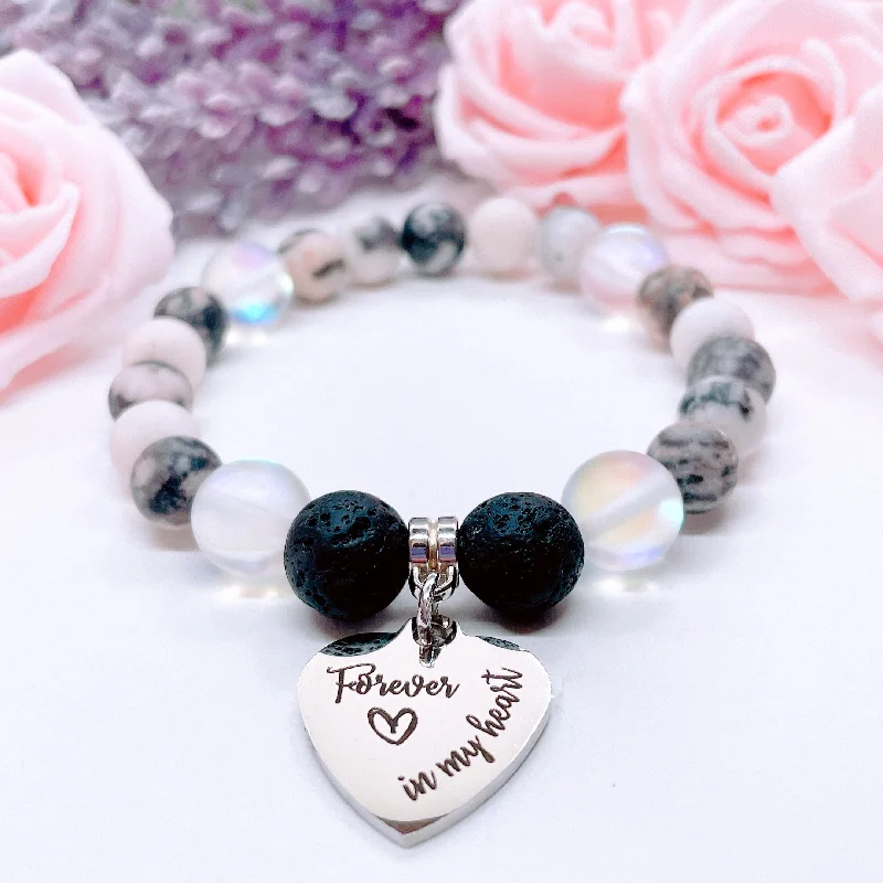 custom bracelet with gemstone for rejuvenation and strength-Forever In My Heart Classic Charm Bracelet Lava