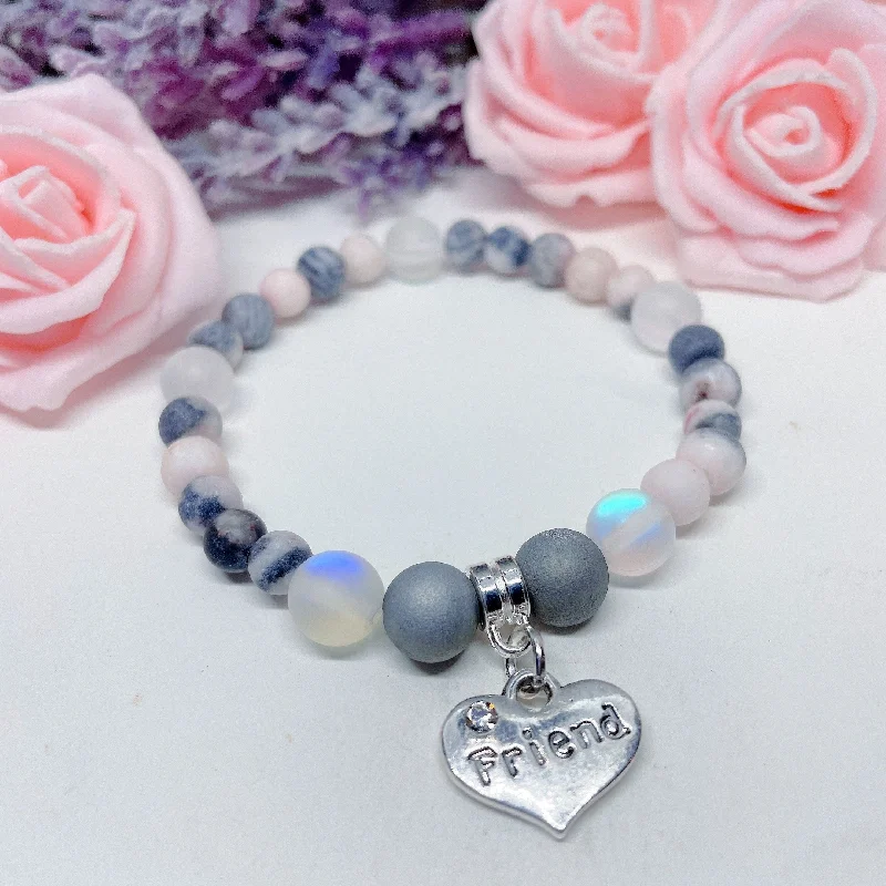 custom leather bracelet with coordinates for travel memories-Friend Heart Companion Charm Bracelet Druzy