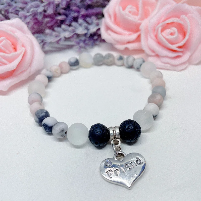 custom bracelet with gemstone for personal empowerment-Friend Heart Companion Charm Bracelet Lava