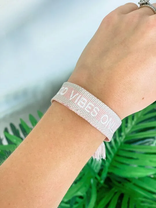 personalized silver bracelet with initials for friendship keepsake-'Good Vibes Only' Pull Tassel Bracelet