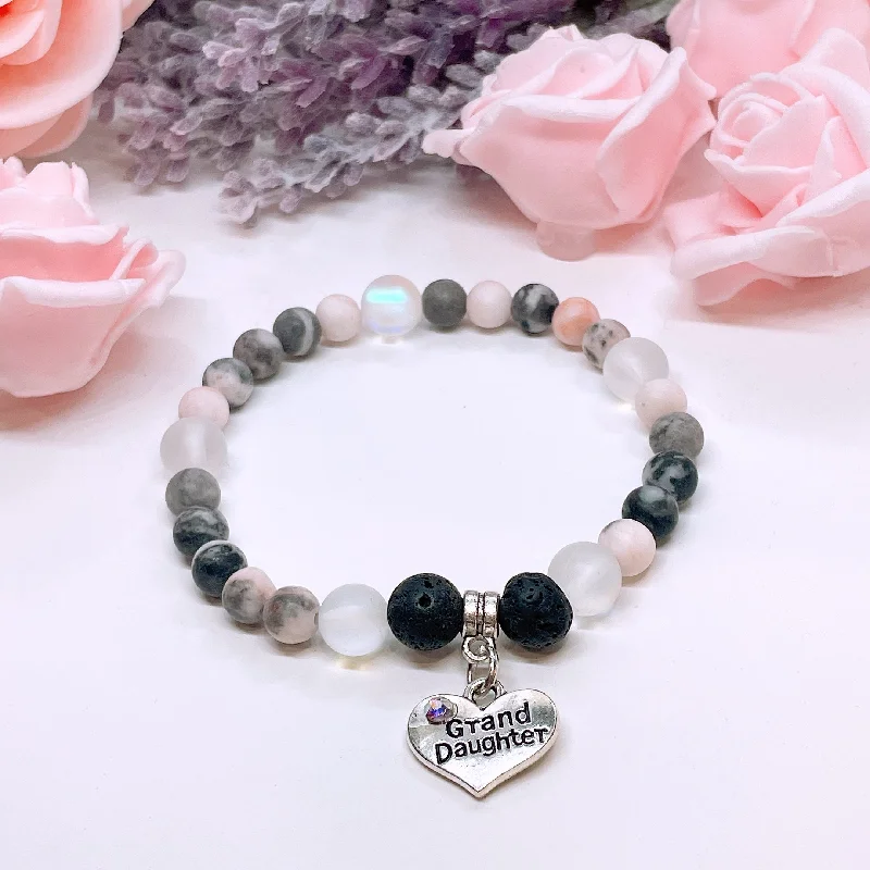 silver bracelet with charm for luck and prosperity-Granddaughter Heart Companion Charm Bracelet Lava