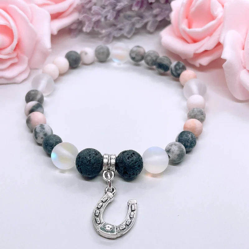 personalized bracelet with gemstone for healing and rejuvenation-Horseshoe Companion Charm Bracelet Lava