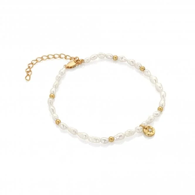 custom gold bracelet with engraving for special event-Calm Pearl Lunar Bracelet DL647