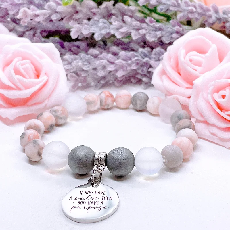 personalized silver bracelet for friends with engraved initials-If You Have a Pulse You Have a Purpose Classic Charm Bracelet Druzy