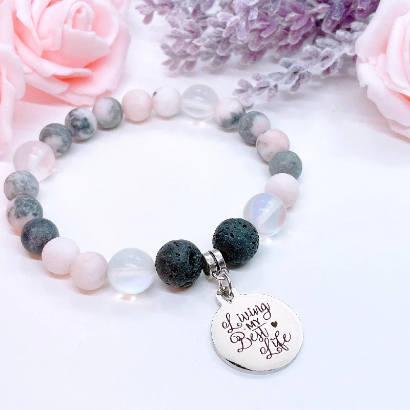 custom bracelet with family initials for keepsake gift-Living my Best Life Charm Bracelet Lava