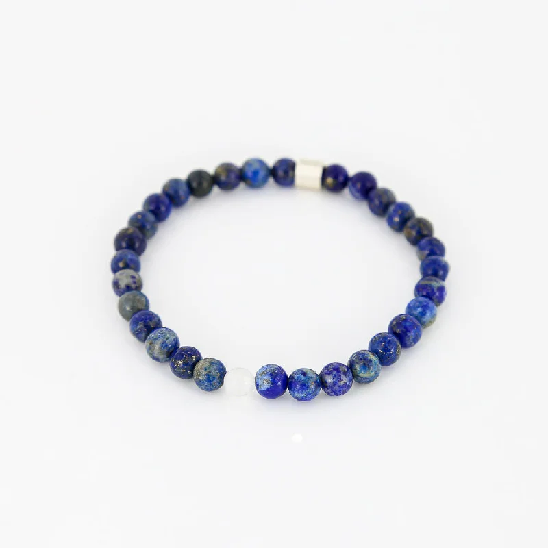 silver bracelet with gemstone beads for spiritual growth-Men's Rayminder UV Awareness Bracelet in 6mm Lapis Lazuli