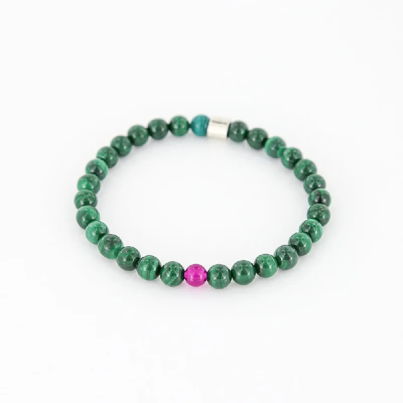 silver bracelet with gemstone for health and vitality-Men's Rayminder UV Awareness Bracelet in 6mm Malachite