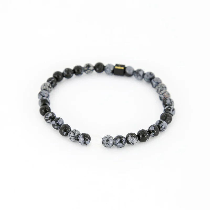 silver bracelet with heart-shaped charm for anniversary gift-Men's Rayminder UV Awareness Bracelet in 6mm Snowflake Obsidian