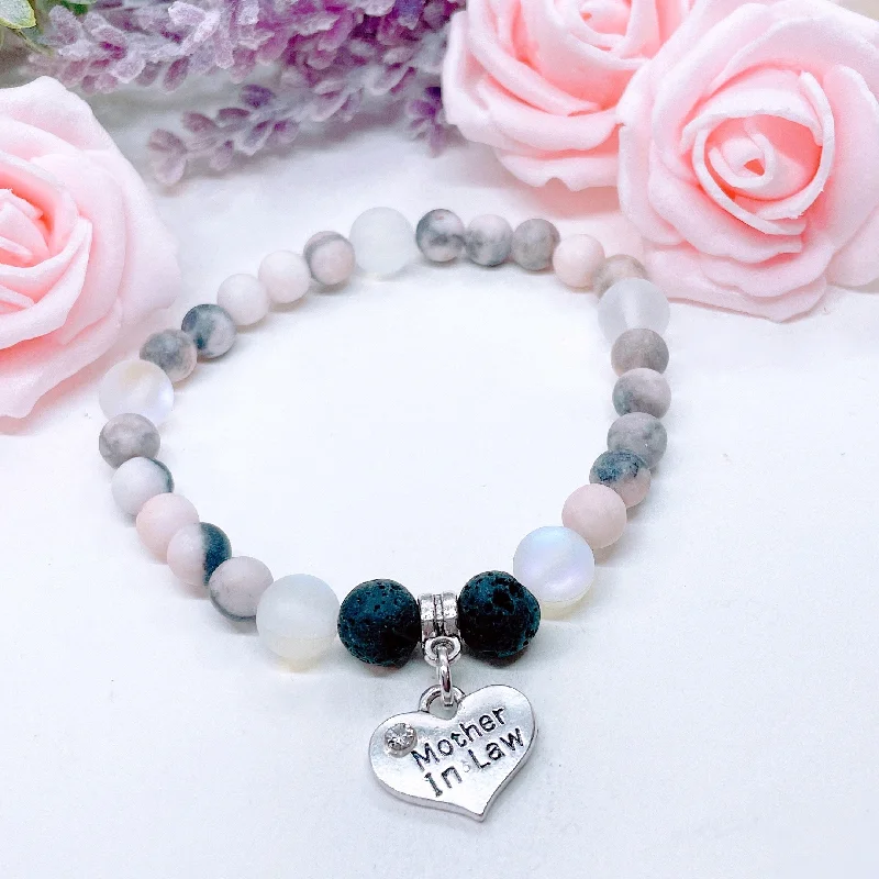 custom silver bracelet with engraving for gift with love-Mother-In-Law Heart Companion Charm Bracelet  Lava