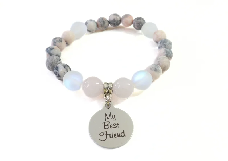 luxury silver bracelet with engraved initials for elegant gift-My Best Friend Classic Charm Bracelet Rose Quartz