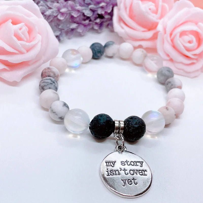 custom silver bracelet for family with engraved birthstones-My Story Isn't Over Classic Charm Bracelet Lava