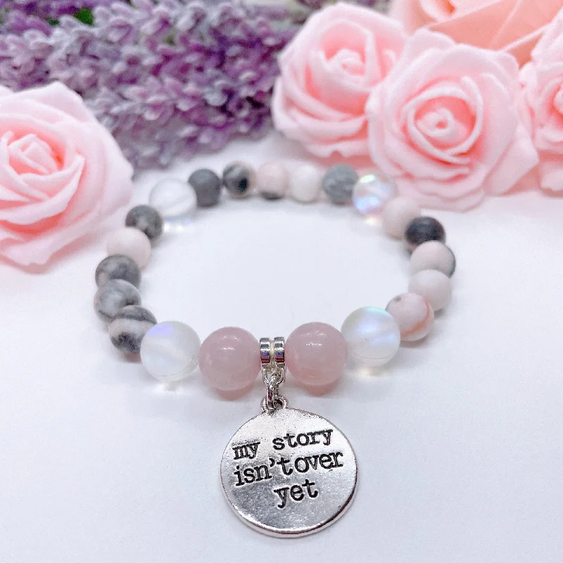 custom silver bracelet with engraving for birthday gift-My Story Isn't Over Classic Charm Bracelet Rose Quartz