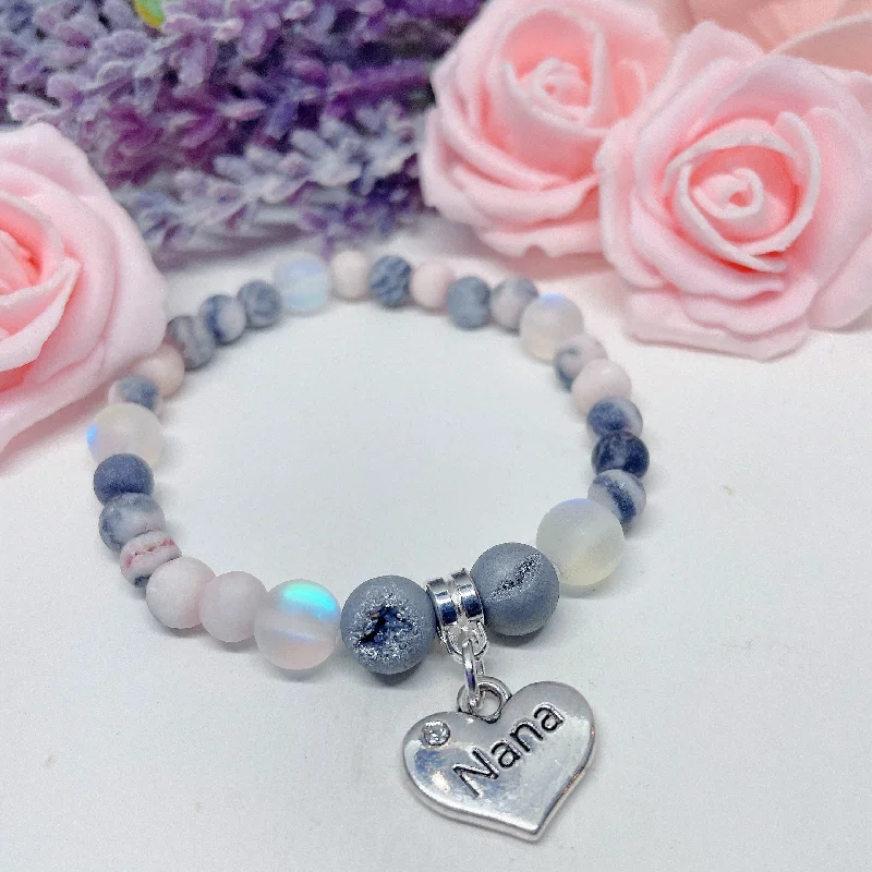 silver bracelet with multi-colored gemstones for positive energy-Nana Heart Companion Charm Bracelet Druzy