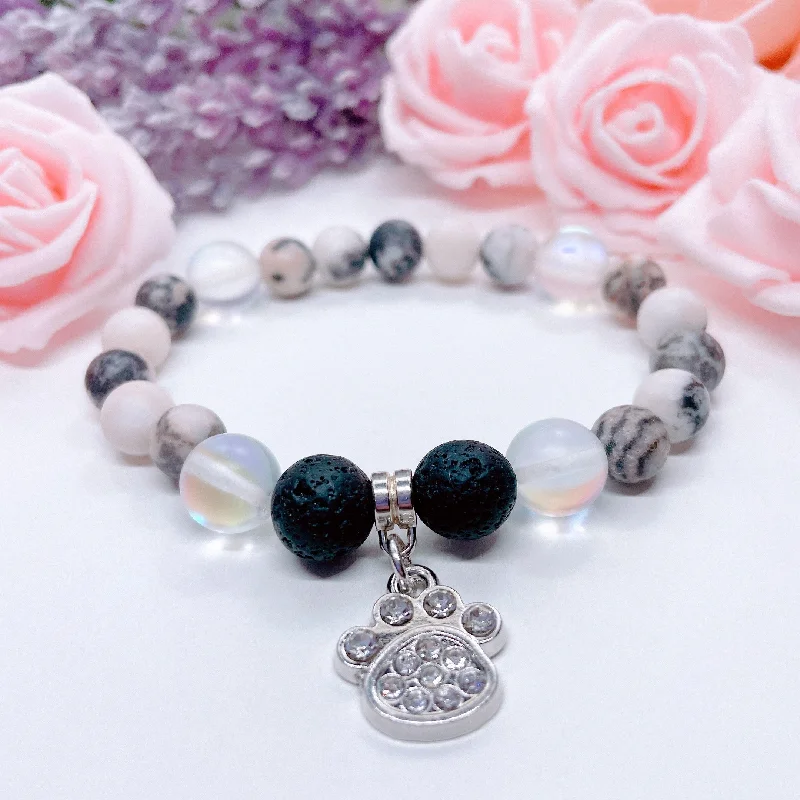 silver bracelet with heart-shaped charm for romantic relationship-Rhinestone Paw Classic Charm Bracelet Lava