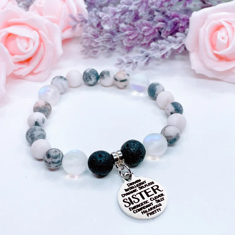 luxury silver bracelet with personalized engraving for wedding-Sister Sentiments Classic Charm Bracelet Lava