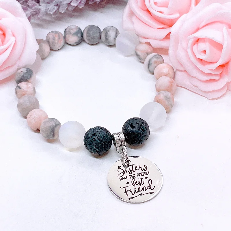 custom silver bracelet with engraved initials for family celebration-Sisters Make the Perfect Best Friend Classic Charm Bracelet Lava