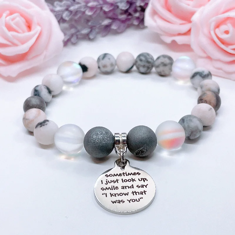 custom bracelet with engraving for anniversary celebration-Sometimes I Just Look Up Classic Charm Bracelet Druzy