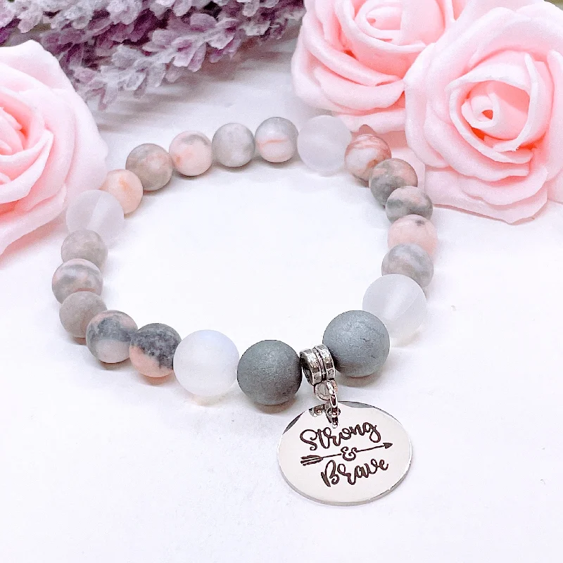 personalized bracelet with engraved message for motivation and strength-Strong & Brave Classic Charm Bracelet Druzy