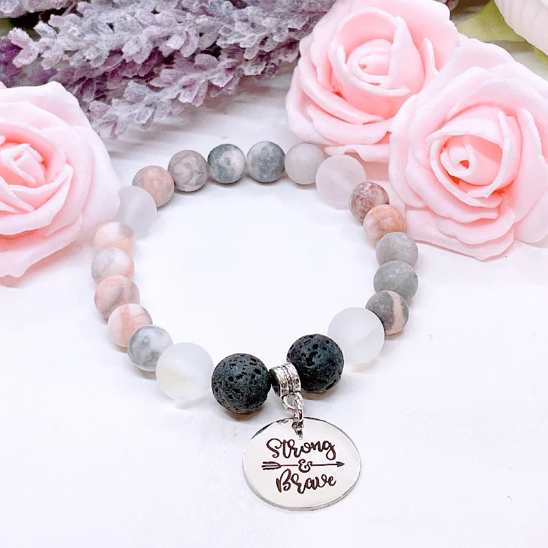 custom silver bracelet with gemstone for balance and healing-Strong & Brave Classic Charm Bracelet Lava