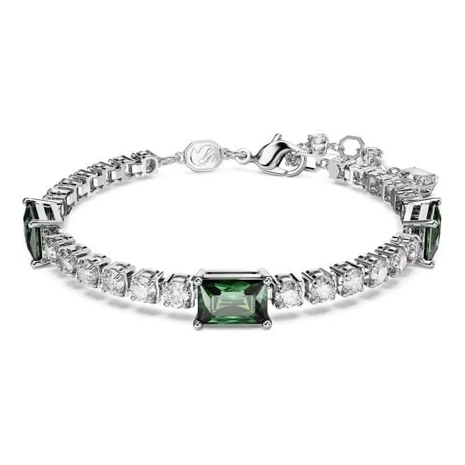 silver bracelet with gemstone for health and vitality-Matrix Mixed Cuts Green Rhodium Plated Tennis Bracelet 5666422