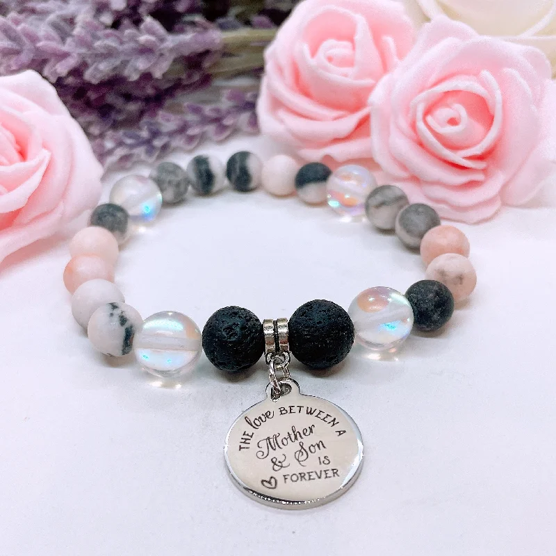 personalized charm bracelet with initial charms for friends-The Love Between a Mother and her Son is Forever Classic Charm Bracelet Lava