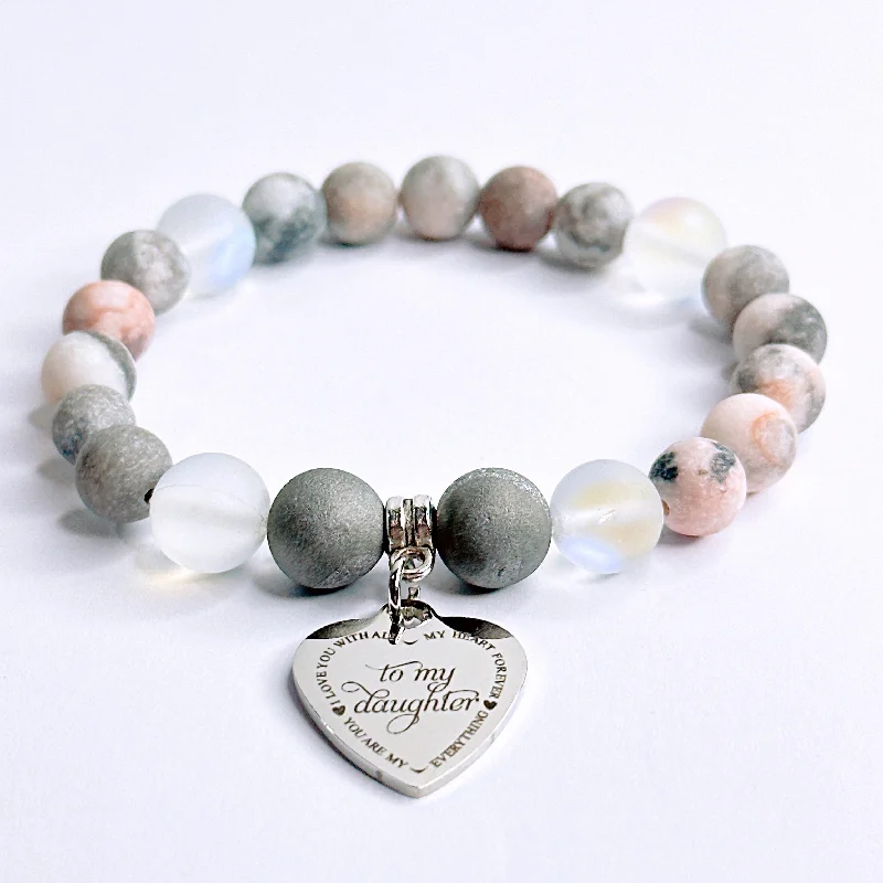 custom bracelet with gemstone for inner peace and balance-To my Daughter Classic Charm Bracelet Druzy