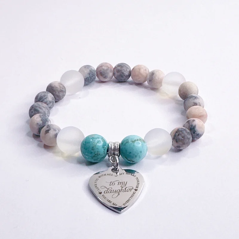 silver bracelet with heart charm for emotional connection-To my Daughter Classic Charm Bracelet Turquoise