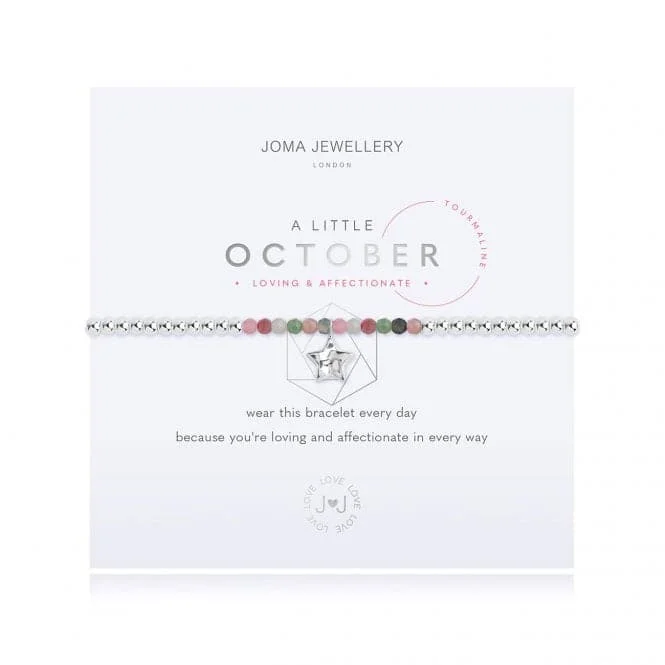 silver bracelet with gemstone for emotional healing and protection-A Little Birthstone October Tourmaline Silver 17.5cm Stretch Bracelet 3469