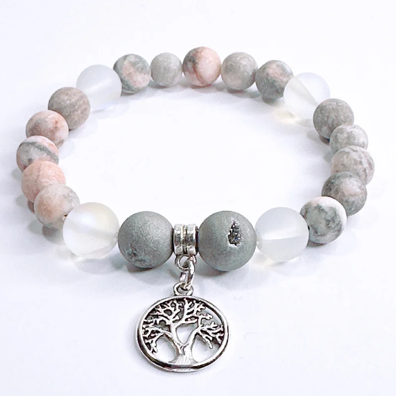 luxury silver bracelet with gemstone for elegant and meaningful gift-Tree of Life Classic Charm Bracelet Druzy