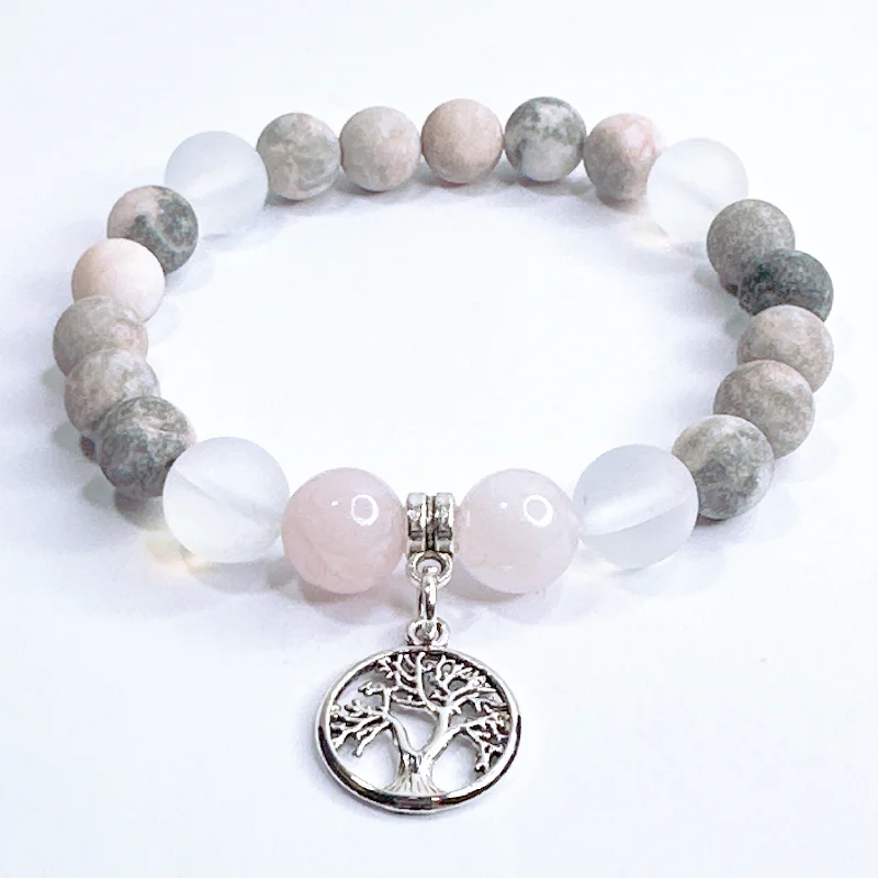 custom silver bracelet with gemstone for grounding and healing-Tree of Life Classic Bracelet Rose Quartz