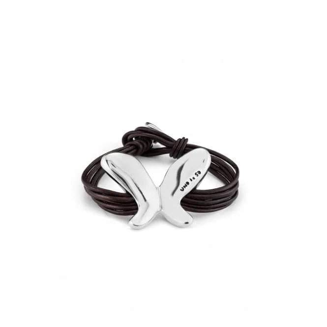 silver bracelet with gemstone beads for protection and luck-Leather Straps Butterfly Effect Bracelet PUL2377MARMTL