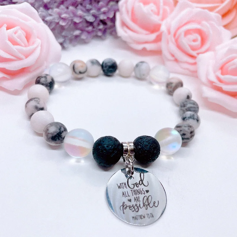 personalized charm bracelet with initial charms for friends-With God All Things are Possible Matthew 19:26 Classic Charm Bracelet Lava